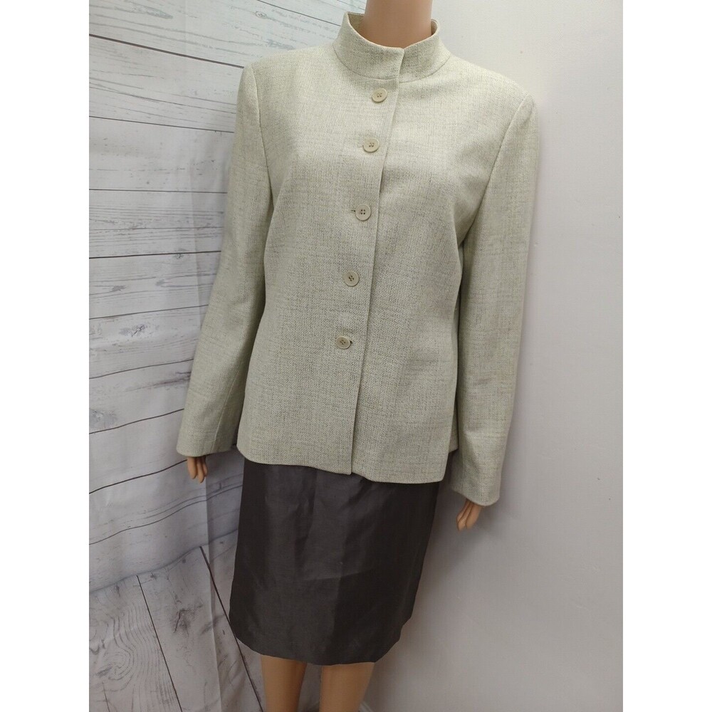 Kasper/EY Signature Tweed Green Gray Jacket Skirt Suit Set 2 Pc Size 10